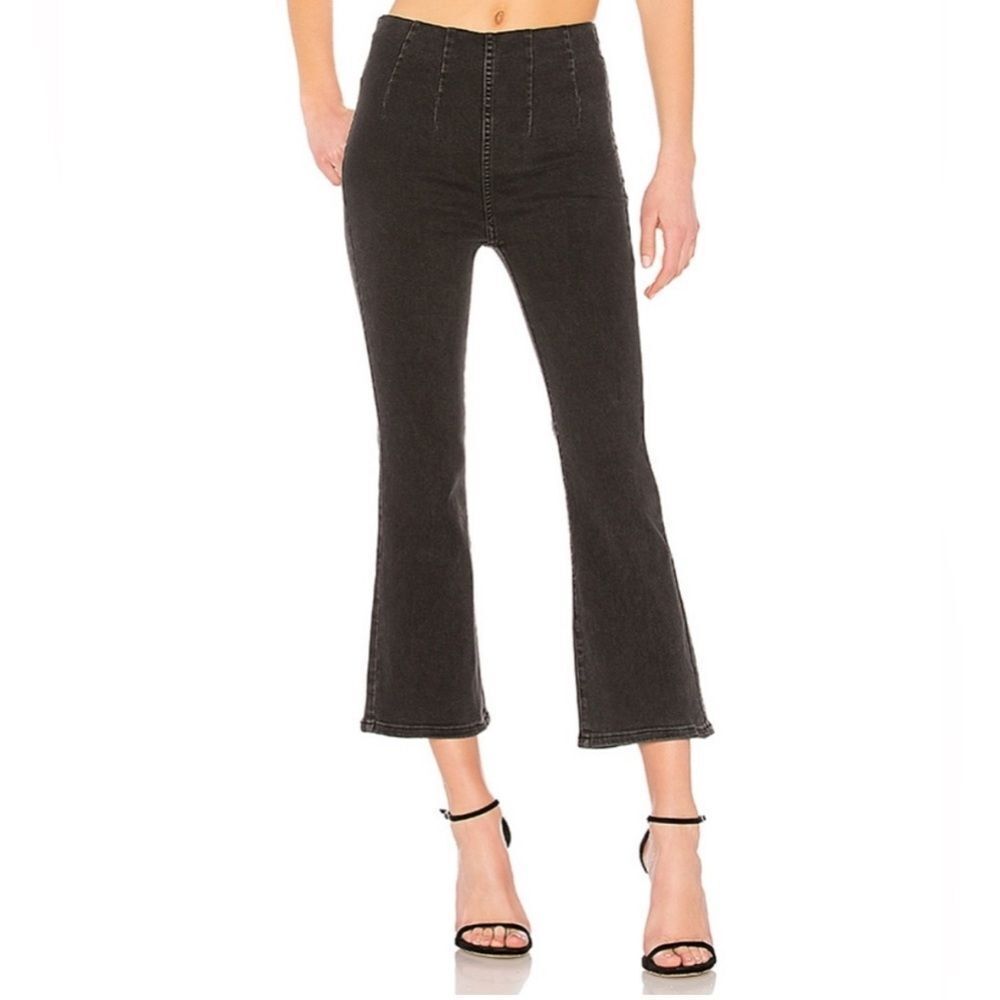 Free people cropped flare pull on jeans washed black